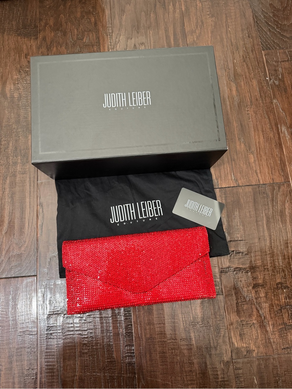 Judith Leiber Red Crystal Envelope Clutch with Box